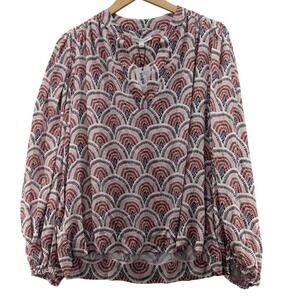 Boho‎ Peasant Blouse Womens Large Copenhagen Delights Fan Print Long Sleeve Top